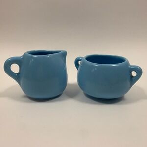 Vtg Mid Century Arkansas Pottery Camark Sugar and Creamer Aqua Blue 897 898 USA